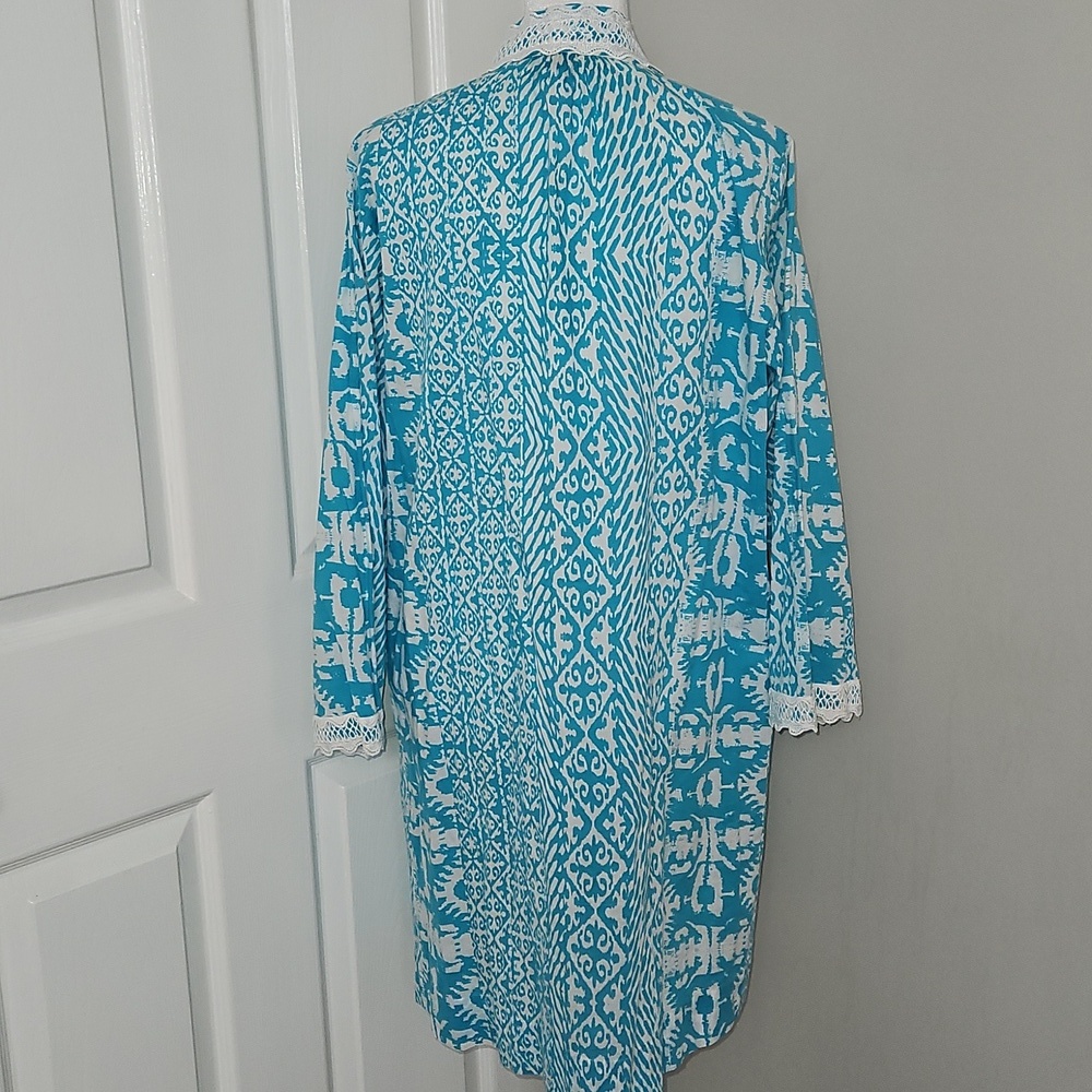 Oscar de la Renta Neiman Marcus Bohemian Retreat Ikat Tent Dress Lace V-Neck M - Picture 8 of 10